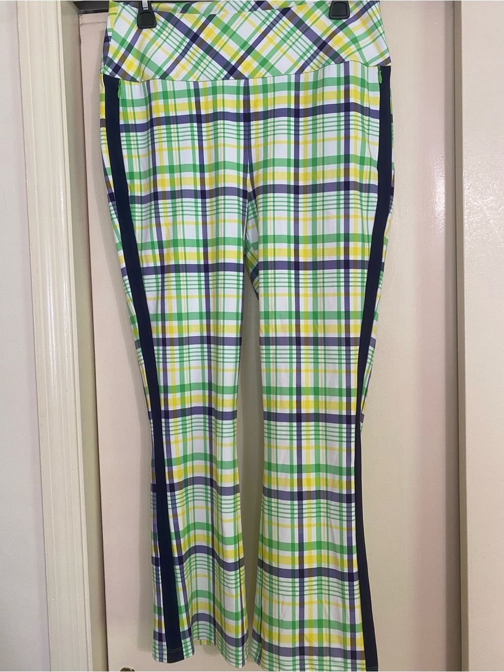 Kinona Size Medium Picnic Plaid Tailored Golf Pants in Green, Yellow, Blue NWOT